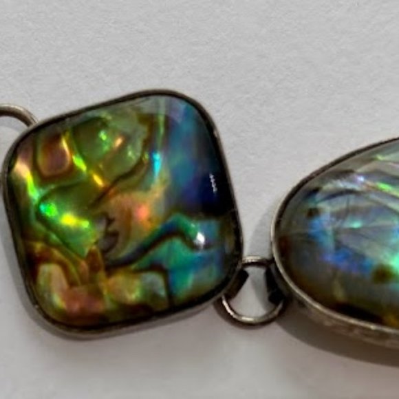 Vintage Sterling Silver Toggle Abalone Bracelet - Picture 2 of 14